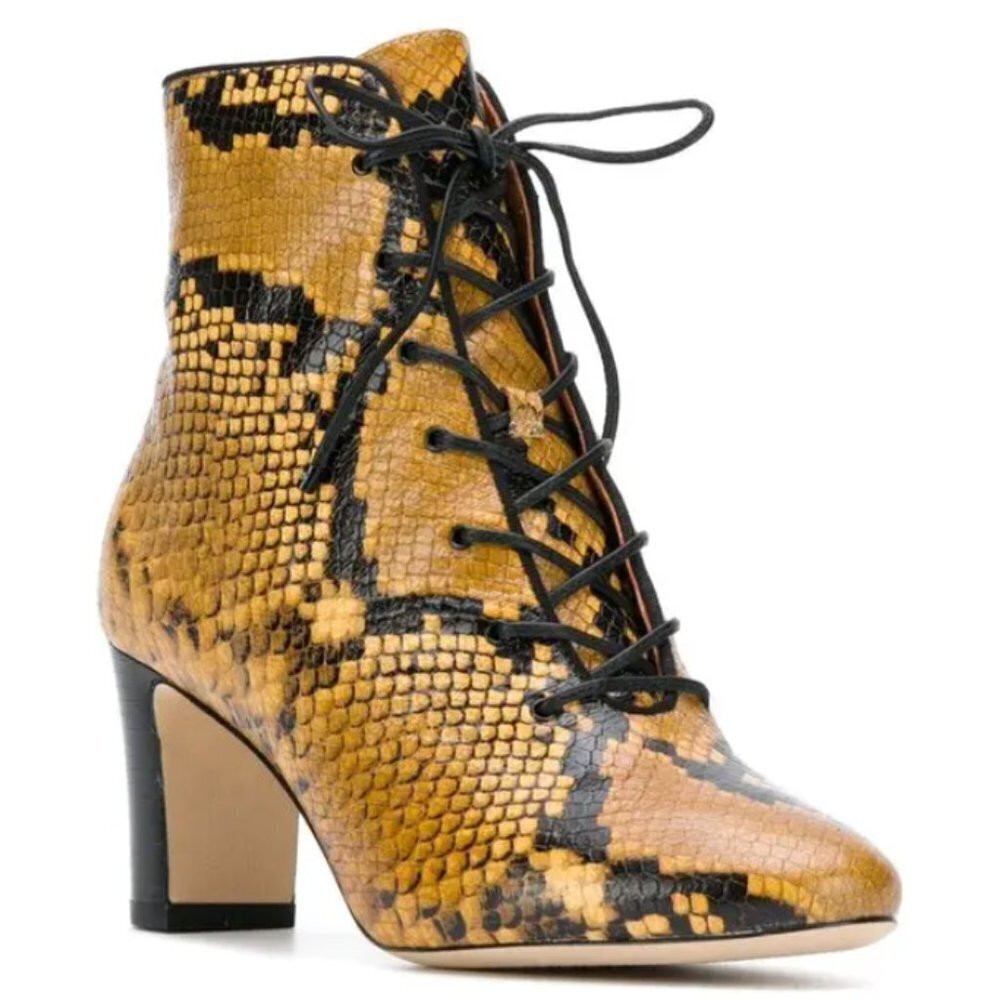 Tory Burch Runway Vienna 70mm Lace-Up Stamped Snake Printed Leather Boot